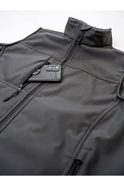 İŞMONT Erkek Gri Fermuarlı Softshell Yelek Omuz Robalı Polarlı Ayarlanabilir Lastikli Cepli