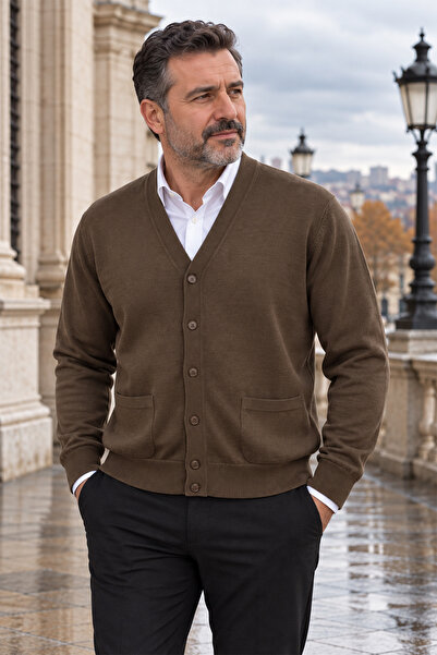 Beyome Men's 100% Cotton V-Neck Buttoned Cardigan-Sweater with Side Pockets, ...