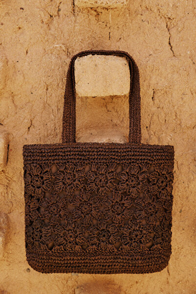 Manuka Florence Flower Patterned Straw Bag Brown