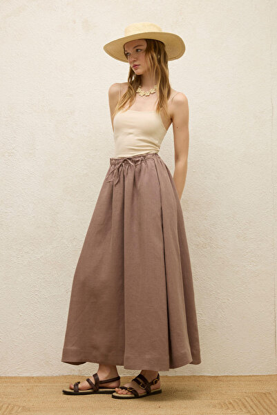 Manuka Bol Cut Linen Skirt Dried Rose