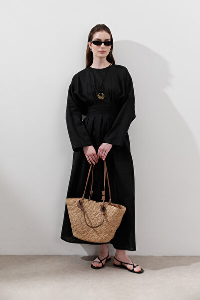 Manuka Linen Pile Detail Dress Black