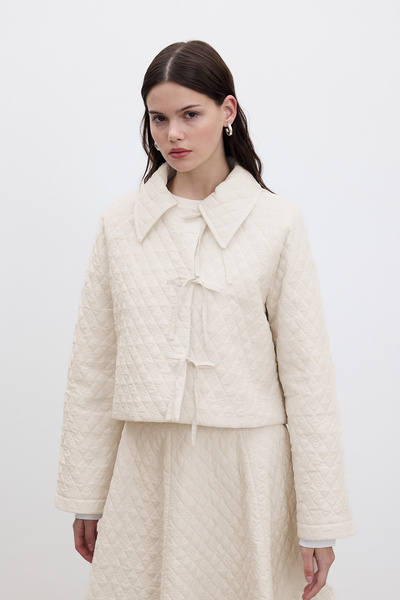 Manuka Quilted Tie Short Jacket Vanilla