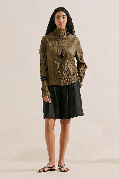 Manuka Linen Mixed Crushed Short Blouse Khaki