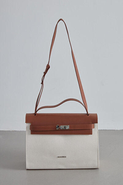 Manuka LEATHER DETAILED CANVAS BAG NATURAL