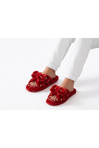 FEMME FATALE Gold Polka Dot Plush Home Slippers with Bow