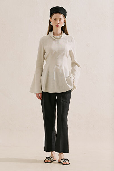 Manuka Linen Mixed High Collar Tunic Stone