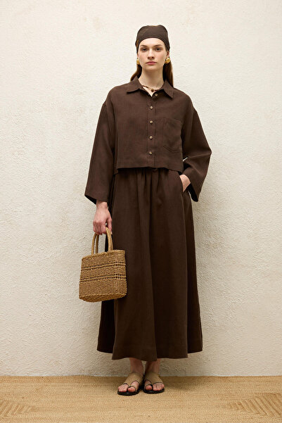 Manuka Bol Cut Linen Skirt Brown