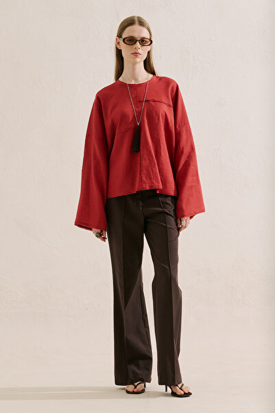 Manuka Linen Wide Sleeve Blouse Red