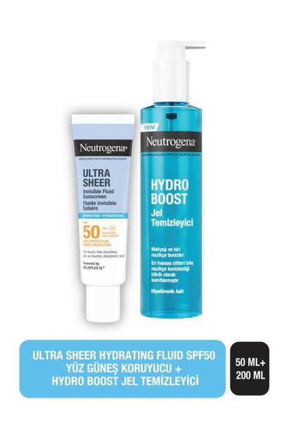 Neutrogena Ultra Sheer Hydrating Fluid SPF50 Yüz Güneş Koruyucu 50 ml + Jel Y...