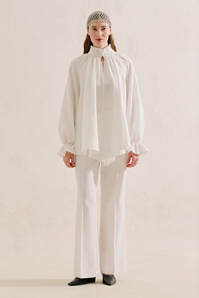 Manuka Gi̇peli̇ Linen Balloon Sleeve Blouse Ecru