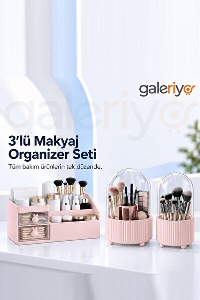 Galeriyo Çekmeceli Makyaj Organizer, 360° Dönebilen ve Fırça Düzenleyici Tavş...
