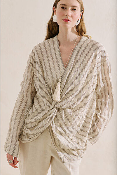 Manuka Linen Mixed Knitted Blouse Brown