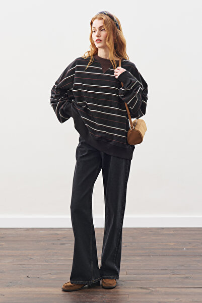 Manuka OVERSIZE ÇİZGİLİ SWEATSHIRT SİYAH