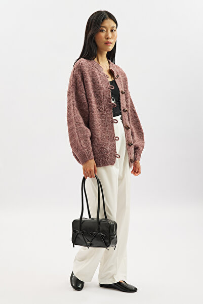 Manuka Wide Buttoned Knit Cardigan Burgundy