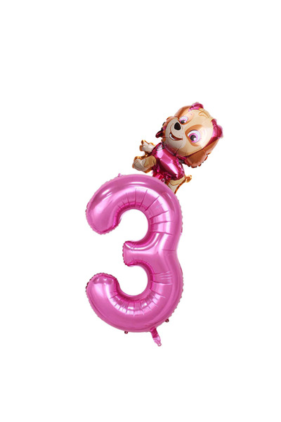 PAW PATROL 32inch pink-3 Cartoon 32 inches Number Foil Balloons Chase Skye Ru...