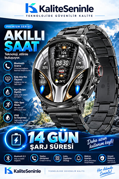 KALİTESENİNLE Büyük Amoled Ekran, 14 Gün Şarj Süreli Akıllı Saat Su Geçirmez ...