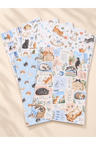 Lumoxia Kedi Temalı A5 Scrapbook Kağıt Seti 6'lı – Journal, Ajanda ve Kolaj