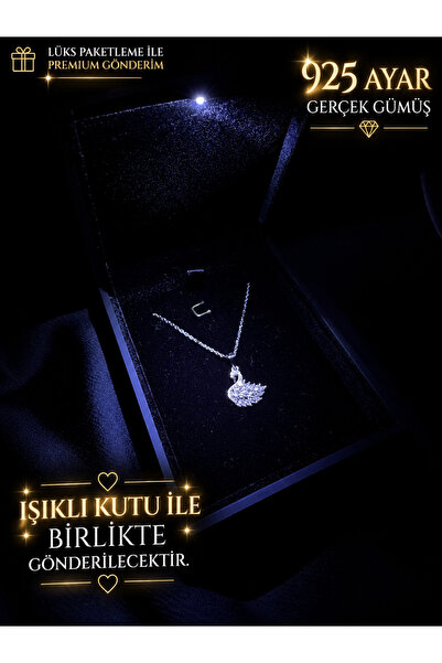 sara silver 925 Ayar Gümüş Kuğu Tasarım IŞIKLI KUTUDA GÖNDERİM Kadın Kolye - ...