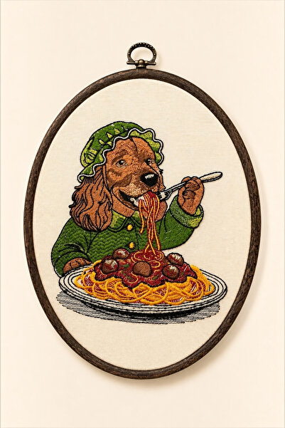 LİONYA DESİGN Ahşap Görünümlü Çerçeveli Köpek Figürlü Nakışlı Tablo – 17x22 cm