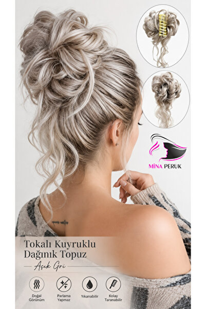 Mina Peruk Tokalı Kuyruklu Dağınık Topuz - Açık Gri / W156-4503