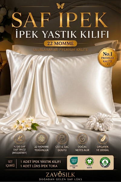 ZAVO İpek Yastık Kılıfı Beyaz 1,adet Saf Ipek 22 momme, 19 momme'den daha yog...