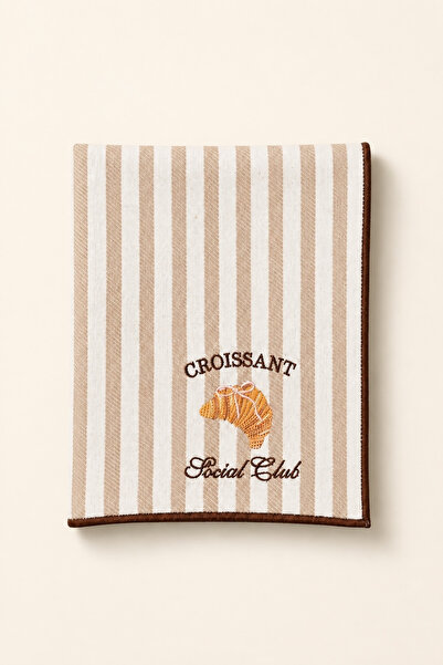 LİONYA DESİGN Croissant Embroidered Decorative Hand Towel – 100% Cotton, Stri...