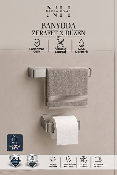 NAKRA HOME Paslanmaz Çelik Yapışkanlı Havlu & Tuvalet Kağıdı Askılığı Seti | ...
