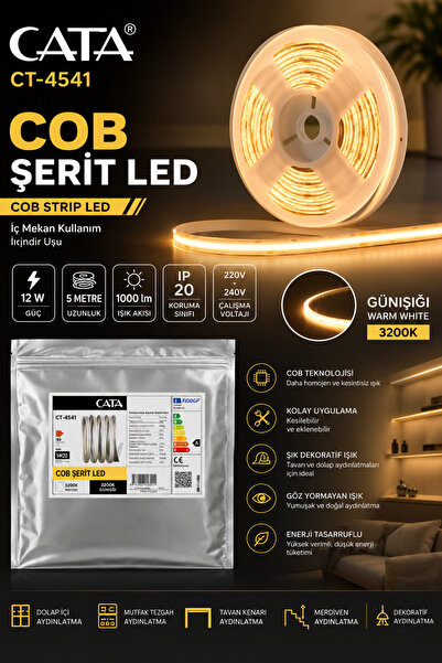 Cata COB ŞERİT LED İÇ MEKAN GÜN IŞIĞI 5 METRE