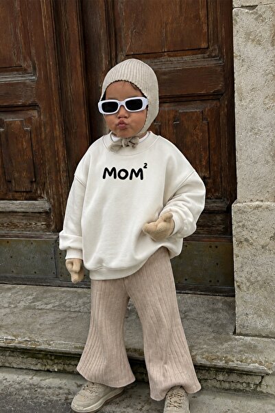 Monila Unisex Çocuk Anne Baskılı 3 İplik Kumaş Pamuklu Sweatshirt