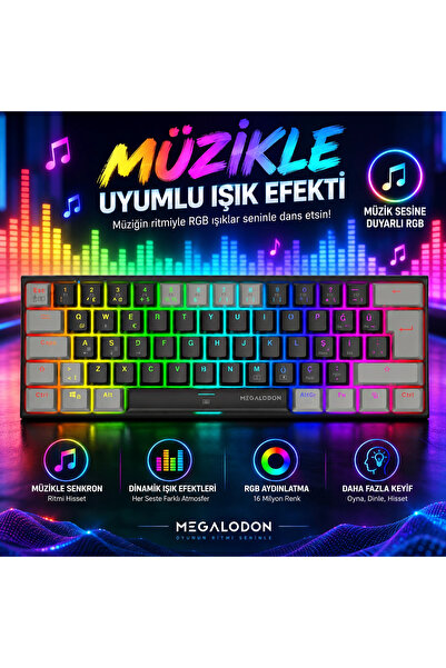 MEGALODON RGB Mini T9 Mekanik Oyuncu Klavyesi Blue Switch Türkçe Q Mekanik Oy...