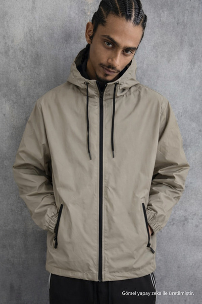 DAMGA JEANS Men's Comfort Fit Lined Casual Brown Raincoat & Windbreaker