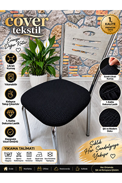 COVER TEKSTİL Demir Sandalye Kılıfı Örtüsü Oturma Yeri Jakar Kumaş