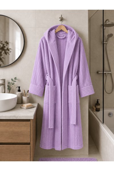OEM Halat de baie, cu glugă, 100% bumbac, mărimea L-XL, Velur Lila
