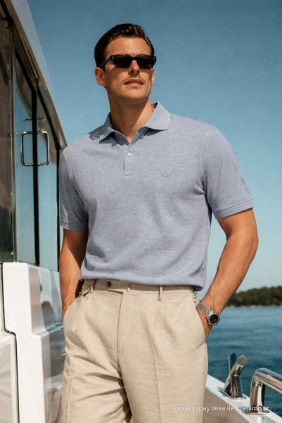 DAMGA JEANS Men's Casual Comfortable M.Gray Polo Collar T-Shirt