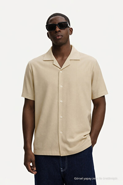 DAMGA JEANS Ανδρικό κοντομάνικο πουκάμισο Basic Cream Relaxed