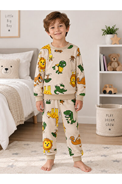 Fil Kids Σετ χειμερινής πιτζάμα για αγόρια 100% βαμβακερό μπεζ χρώμα με μοτίβ...