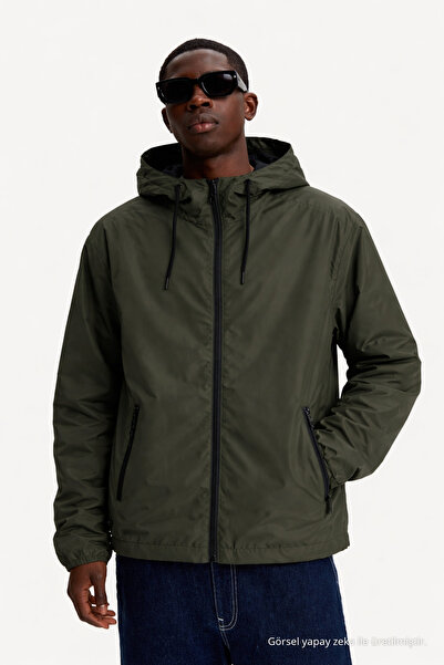 DAMGA JEANS Men's Trend Zippered Khaki Raincoat & Windbreaker