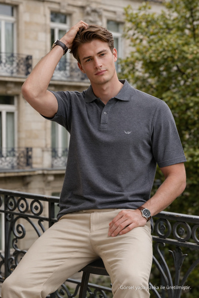 DAMGA JEANS Men's Elite Comfort Smoked Polo Collar T-Shirt