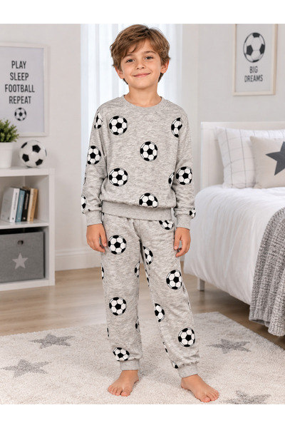 Fil Kids Boys' Cotton Brushed Inside Gray Black White Soccer Ball Patterned L...