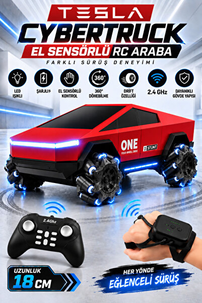 NeoThings Şarjlı El Sensörlü Uzaktan Kumandalı LED Işıklı Tesla Cybertruck Ar...