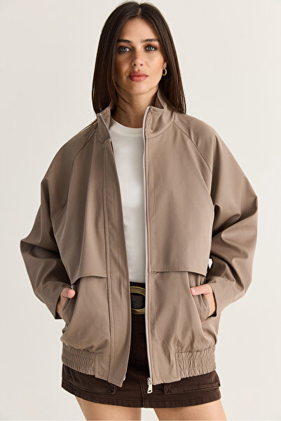 Bianco Lucci Women's Mink Oversize Stand Collar Zippered Elastic Waist Lined ...