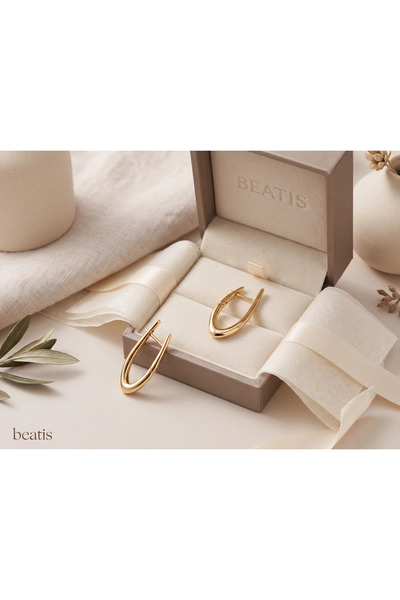 Beatis Gold Color Long Oval Shape Stylish Hoop Earrings
