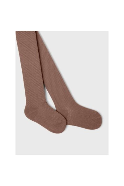 name ıt Colanți pentru copii din lână merinos și bumbac, cu textură vafă, culoare cognac.