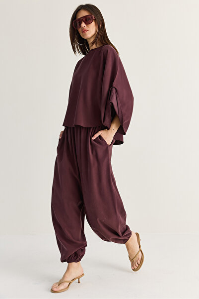 Bianco Lucci Women's Plum Bat Sleeve Oversize Blouse Shalwar Trousers Modal T...