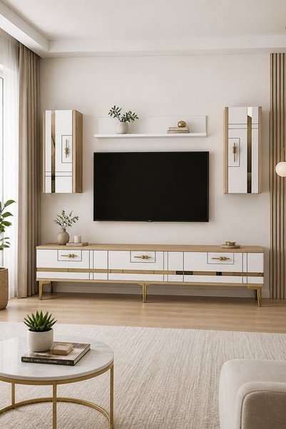 cnyr TVR1842DBG - MADEZH TV SEHPASI, TV ÜNİTESİ TAKIM SAFİRMEŞE - BEYAZ - GOL...