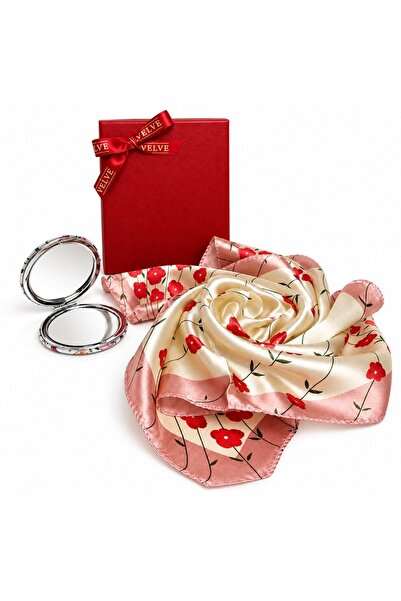 velve Set pentru femei Satin Glow cu esarfa satinata 50x50 cm si oglinda comp...