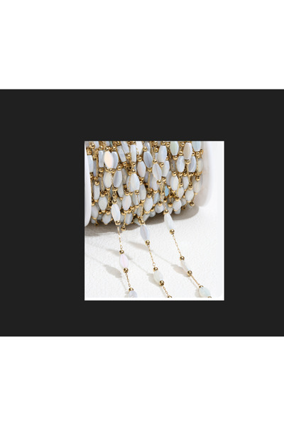 zerzembe 2 Meters Natural Stone Stainless Steel Crystal Beaded Chain