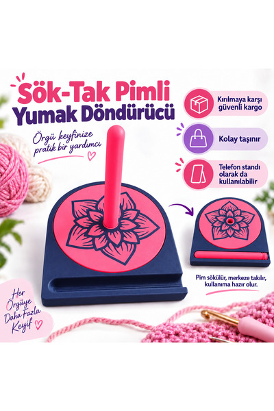 Devletli 3d YUMAK DÖNDÜRÜCÜ - ÖRGÜ İPİ TUTUCU - İP DÖNDÜRÜCÜ - MAKARA TUTUCU-...