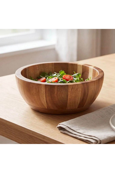 BEYNİS LİFE Ağacın İkinci Yaşamı Large Size Wooden Bowl - Natural Bamboo Salad Serving Bowl - Wooden Fruit Bowl - Presentation Bowl