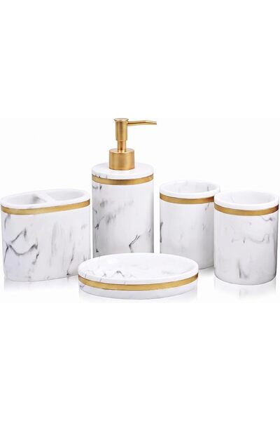 GENERAL Decostatue Bathroom Accessories Set, 5 Pcs Marble Look Bathroom Acces...